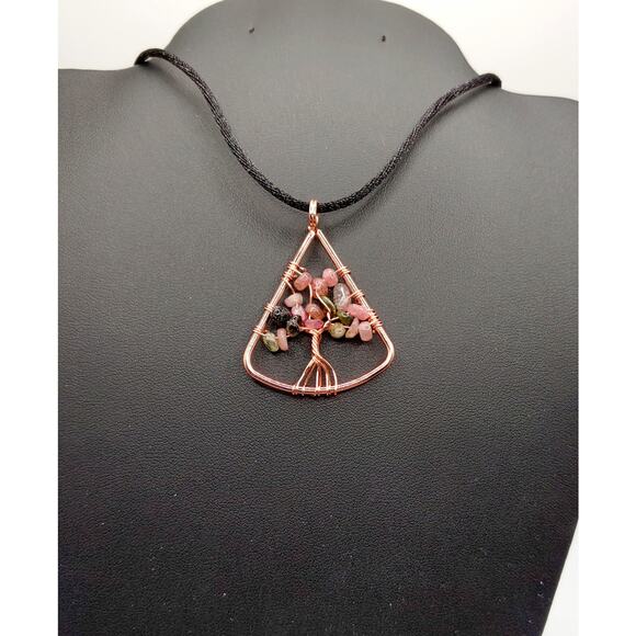 Handmade Tree of Life Necklace Tourmaline Black Silk Cord 20–22" Adjustable - Picture 1 of 3